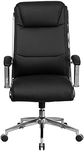 Флаш мебели Rebecca Дизайнерско Кресло за мениджъри с висока Облегалка от Черна Мека кожа, Въртящо се Офис