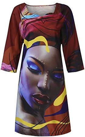 Жена Винтажное Мини рокля, Ежедневното Свободно Африкански къса Рокля с деколте и Джоб на Средния Ръкав, Вечер,