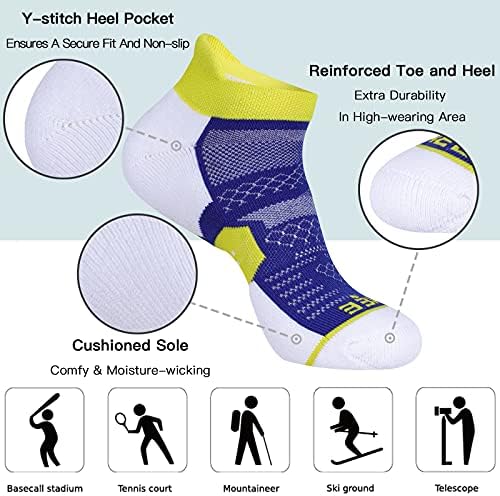 JOYNÉE 6 Опаковки Мъжки чорапи за бягане на Щиколотках с подложка, Спортни Чорапи Sport Tab с Дълбоко деколте, Черни,