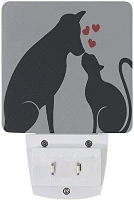 2 БР Plug-in led ночники с Кучето и Котката на Бели и Черни Ночники с Датчик от здрач до Зори Бяла Светлина Е