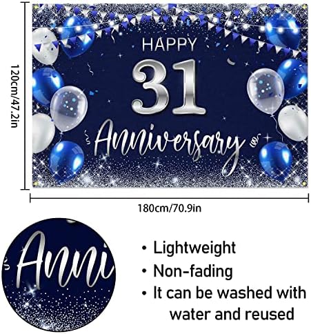 Честит Фон за 31–та Годишнина на Банер Декор Тъмно Синьо - Сребрист Блясък Щастлив 31-Годишнина от Сватбата Тематични Украси