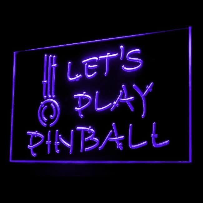 230042 Нека играем една игра на Пинбол Зала за игри Пещерния Човек Декор Дисплей Led Светлина неонов Знак (16 X 12, лилаво)
