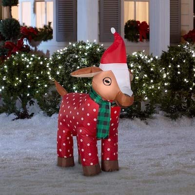 Коледна Коза Gemmy 3,5 Фута Надуваем с Шал и Шапка на Дядо Коледа В Закрито/На открито, Празнична аранжировка на