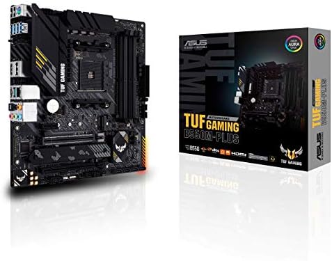 ASUS TUF Gaming B550M-PLUS, дънната платка на AMD B550 (Ryzen AM4) Micro ATX (PCIe 4.0, Dual M. 2, 10 DrMOS, DDR4 4400, 6, 2,5 Gb Ethernet, HDMI, DP, USB 3.2 Gen 2 Тип-A и C, Aura Sync)