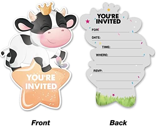 20 Покани на Парти в чест на Деня на раждане на крава с Конвертами Двустранни Заполняемые Покана във формата на