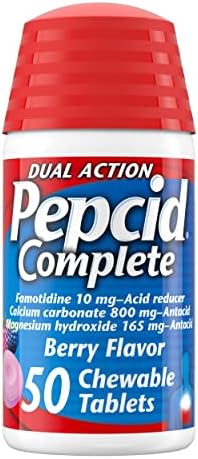 Пепсид, напълно възстановяване на киселинността + антиациди дъвчащи таблетки, които правят киселини в стомаха, плодове, 50