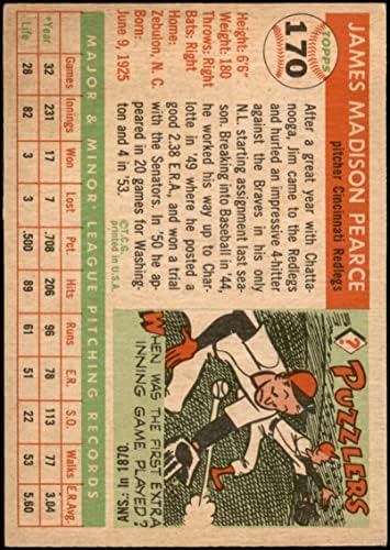 1955 Топпс Бейзбол 170 Джим Пиърс Висок номер Синсинати Редс Отлично