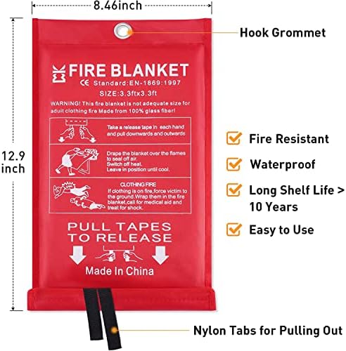 Аварийно Противопожарно Одеяло за дома - 3,3 ft x 3,3 фута, 4 опаковки, Противопожарно Огнестойкое Защитно Покритие