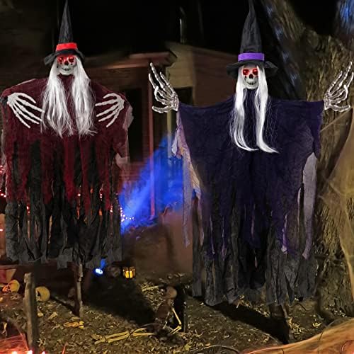 3 Опаковки на Външни Декорации за Хелоуин, Висящ Скелет-Призрак -44 , Led Лампа С Червени Очи, Летяща Призраци,