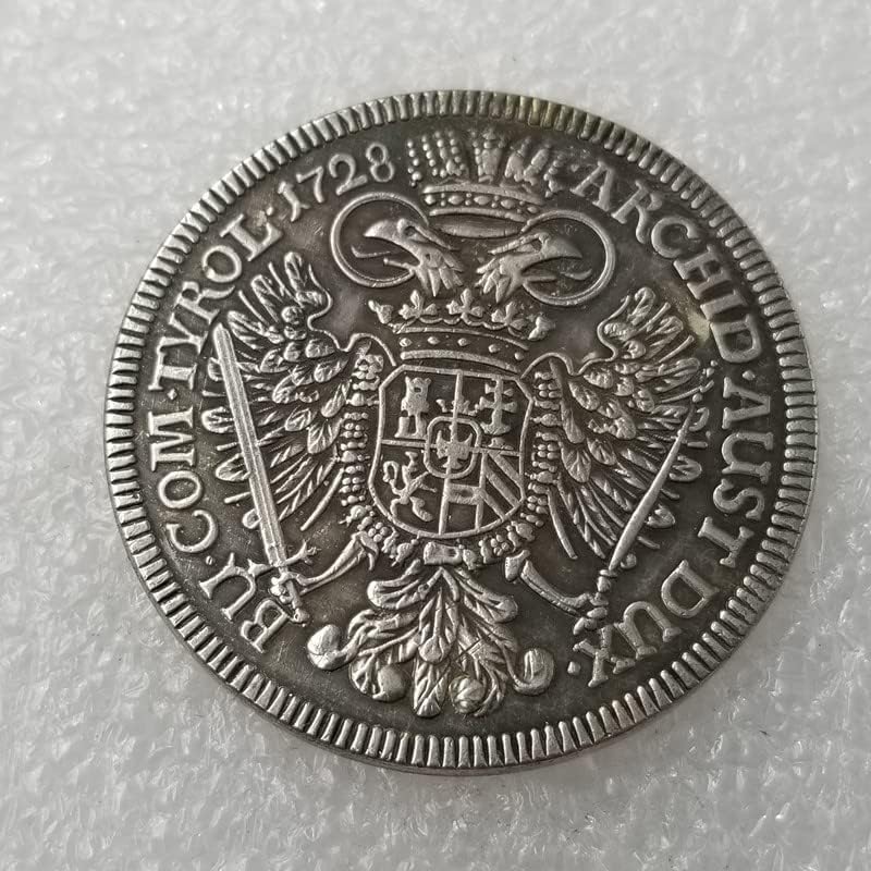 Старинни Занаяти 1728 Австрийски Посеребренный Сребърен Долар Чуждестранни Монети Антични Колекция 6