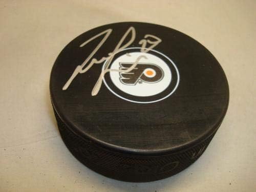Хокейна шайба, с автограф Тейлър Лейера Филаделфия Флайърс, перални НХЛ с автограф на 1C - автограф