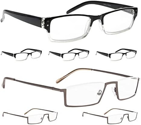 LUR 4 Опаковки класически очила за четене + 3 опаковки на метални очила за четене в полукръгла рамка (общо
