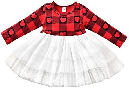 Облекло За Свети Валентин За Малки Момичета Рокля-поличка от Тюл в клетка с Бъфало във формата на Сърце
