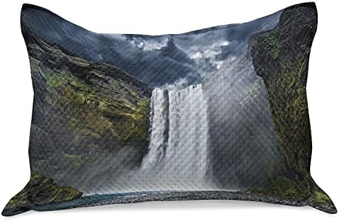 Калъфка за възглавница от вязаного юрган с водопад Ambesonne, Художествено принтом Водопад и Величествени скали в Северна Америка