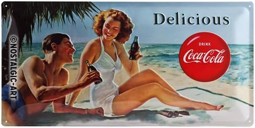 Носталгия-Арт 27006 Метална Табела на Кока-Кола Couple Beach 25 x 50 см