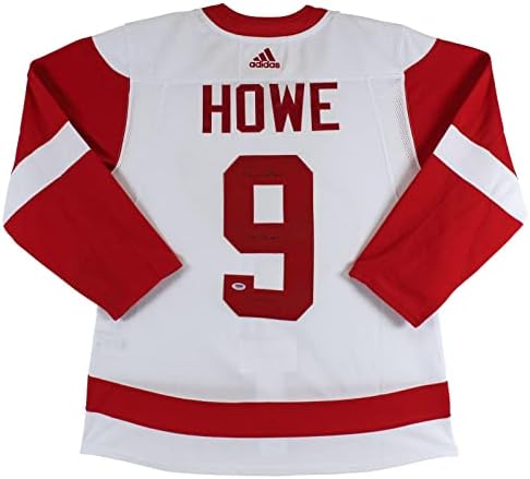 Ред Уингс Горди Хоу г-Н Хокей, КОПИТО Подписан Бяла тениска Adidas PSA S32430 - Тениски NHL с автограф
