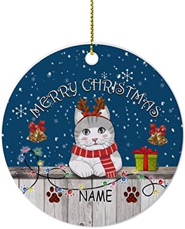 Коледна Украса Весела Коледа Потребителското си Име Котка Керамични Украшение Домашен Офис Коледен Кръг на Медальон