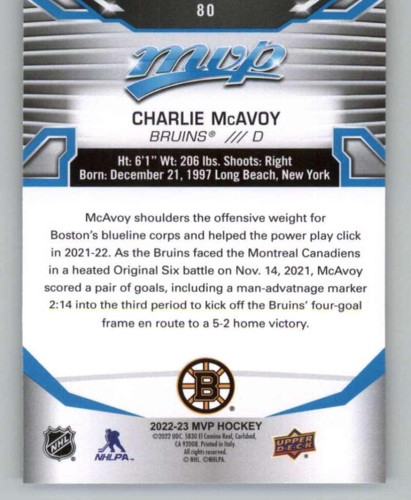 Търговската картичка MVP 80 горната палуба 2022-23 Чарли Макэвоя Бостън Бруинс в НХЛ по хокей на лед