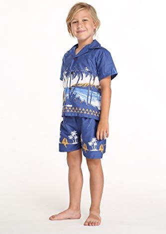 Подходяща Семейна Хавайски Облекло Luau за Мъже И Жени За Момичета и Момчета в стил Diamond Head Palms Beach Тъмно Син цвят