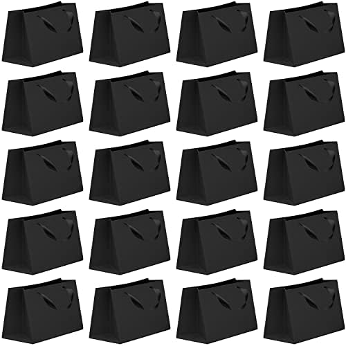 20 Бр. Подаръчни Торбички от Черен крафт-хартия 12,5x11x4,5 Инча, Подаръчни Торбички на Едро с Дръжки за търговия