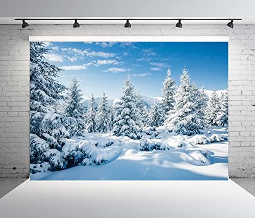 BELECO 20x10ft Текстилен Фон за Зимата Снежната Гора, Бели Коледни Елхи, Зимна Сцена, Алпите, Фон за Снимки на Коледа,