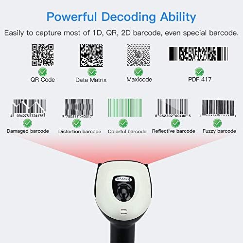 Eyoyo Безжичен 2D QR баркод четец с поставката, Bluetooth и 2.4 G Wi-fi и USB Жична Ръчен Четец на баркодове 1D 2D Сканиране на екрана, Автоматично Определението, Свързване на смартфо