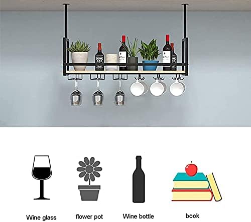 EMISOO Подвесная Таванна Полк Окачен Вино Багажник с държач за Чаши и рафт Метален Тавана Бар Рафтове за вино, Чаши за бар,