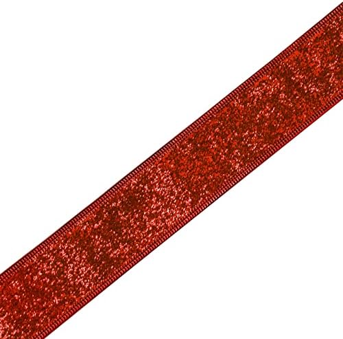 LaRibbons Лъскава Жичен Коледна Празнична Лента - 1,5 Инча x 25 Ярда Червена Панделка за Дома, Подарък опаковки,