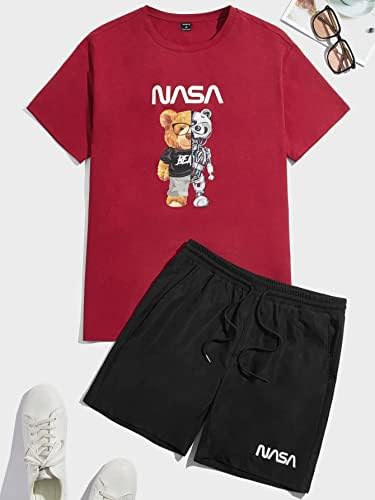 Мъжко облекло от две части, тениска с образа на мечка и от букви и къси Панталони с завязками на талията (Цвят: многоцветен,