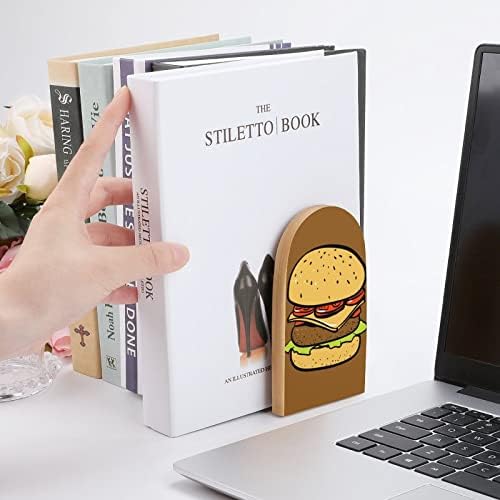 Дървени Bookends за книги с принтом за Хамбургери за Бързо приготвяне 1 Двойка за Рафтове Тежка Поставка за книги,