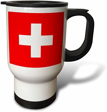 3dRose Флаг на Швейцария-Чаша за пътуване, 14 грама, Неръждаема стомана, Бял