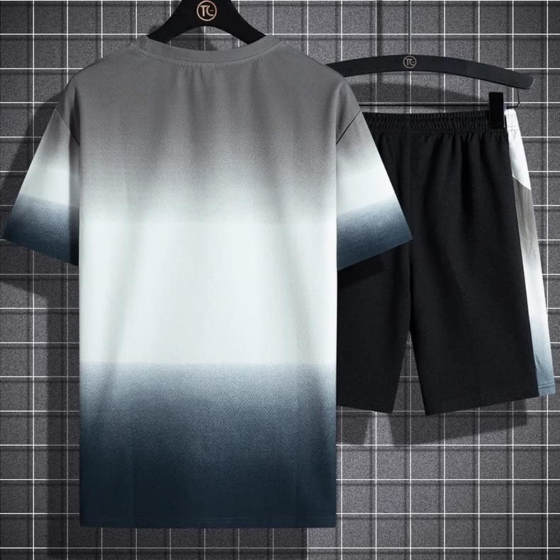 WPYYI Мъжка Тениска с Къси панталони, Комплект Летни и спортни облекла, тениски с Къси панталони, Спортни облекла (Цвят: D, Размер: XXXL Код)