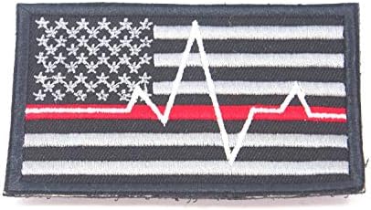 B55 САЩ Американското Знаме е Червено-синя Линия Фелдшер Пожарникар Бродирана Нашивка на Духа 9X5,5 см На лигавицата с плетене