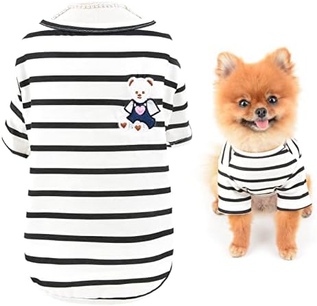 SMALLLEE_LUCKY_STORE/ Класическа тениска в ивица с Хубав Мечка, Тениска с Кученце за най-Малките Средни Кучета, Котки,