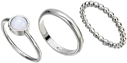 Пръстен с Опалом от Сребро, Комплект пръстени за стайлинг, 3 бр., Сребърен Минималистичное Геометрично Пръстен