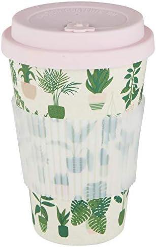 Пътна Кафеена Чаша е от Бамбуково влакно Наклонена Collections със Силиконова капачка и ръкав, 13 Грама, Растения
