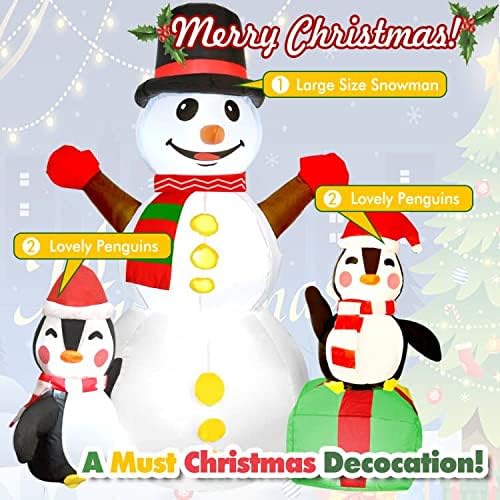 Qiaipo Коледни улични декорация с височина 6 метра, Коледни надуваеми играчки, Снежен човек и Пингвините са с ярки вградени