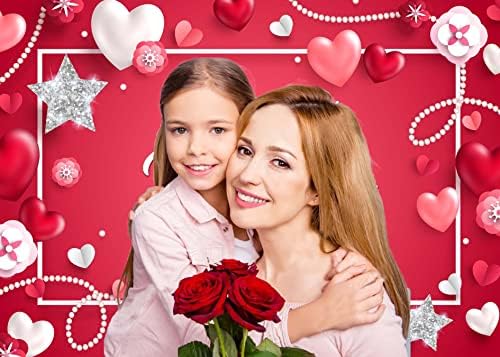 Честит Фон за Деня на Майката Червени Абстрактни Цветя Любящо Сърце, Искрящи Звезди Фон За Снимки на Мила