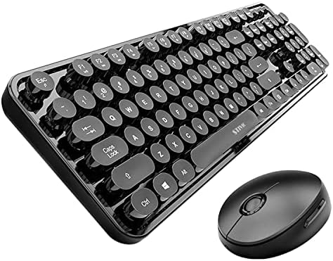 Комбинирана безжична клавиатура и мишка STIVIC, Клавиатура в стил ретро с кръгли капачки за ключове, Безжична мишка,