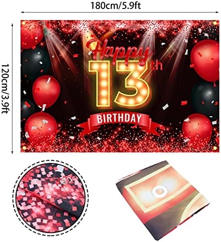 С 13-Тия Рожден Ден на Банер на Фона на Червено и Черно на 13 Години Заден План Рожден Ден Украса за Момичета, Момчета Снимка Вечерни Аксесоари Блясък