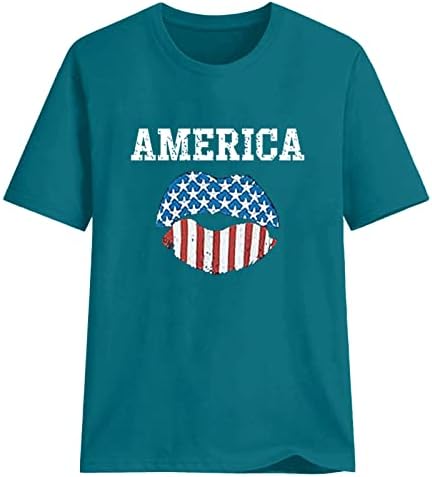 Женска Тениска с кръгло деколте, Потник с принтом устни под формата на Американски Флаг, Модерни Приталенные Летни