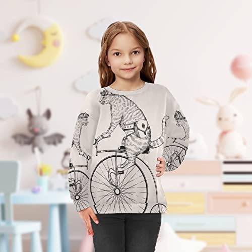 Linomo/ Детска Hoody с Смешно Котка на Ретро Велосипед, Блузи с дълъг ръкав, Пуловер с Кръгло деколте, Тениски, Пуловери за