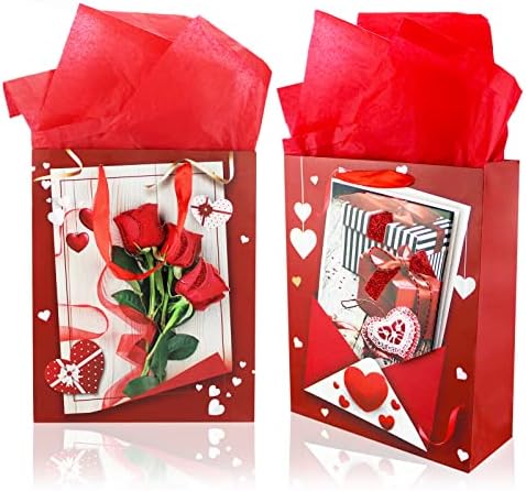 Septo 2 Pack 13 Голям Подарък Пакет за Ден на Свети Валентин с Цигарена Хартия за Годишнина от Сватбата, Рожден Ден