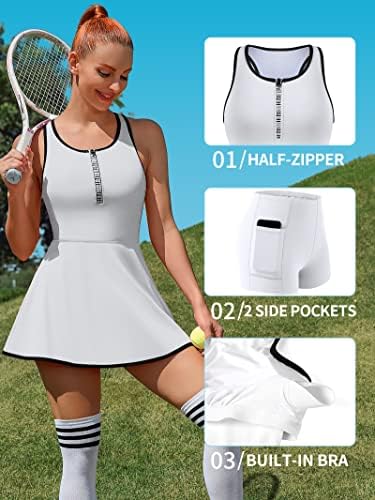Жена Теннисное рокля ATTRACTO, Пробег Рокля с Къси панталони и вграден бюстгальтером, Обличам Спортно игрище без ръкави с цип