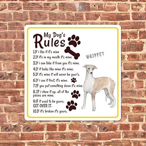 Alioyoit Правила на Кучето ми е Забавно Куче-Метална Табела с Надпис Pet Dog Врата Закачалка Антикварен Метален Плакат Проблемната