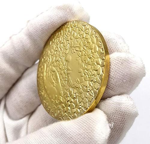 Емблемата На Сакуры Златни Цвете На Богинята На Джунглата Японската Възпоменателна Монета Изискана Огледалната Монета