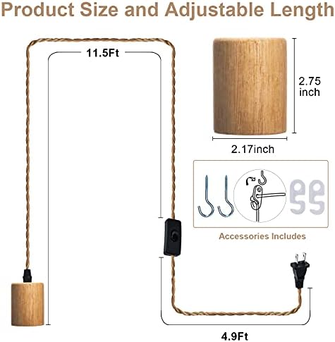 Комплект Кабел за подвесного лампа Minetom Wood с Превключвател, 16,4 Фута Усукана двойка Кабел от Найлон