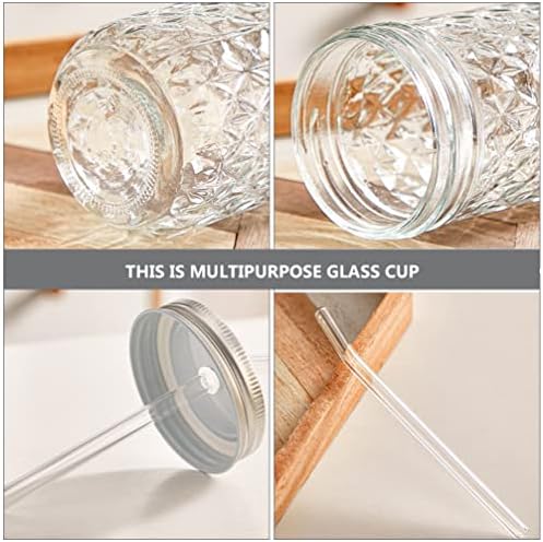 Hemoton Glass Mason Cups Стъклени Чаши Чай с мехурчета, Чаша с широко Гърло и Капак, Чаша за напитки с Соломинкой, Чаша за