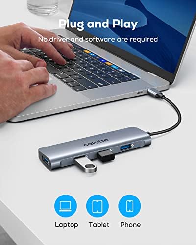 USB C към USB хъб, Хъб Cakitte Type C до USB 3.0 с 4 порта USB 3.0, Алуминиев Многопортовый Thunderbolt адаптер 3 C