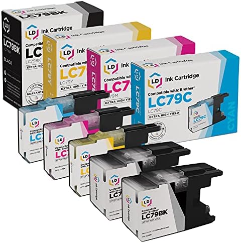 Съвместим с LD Products касета за смяна на мастило Brother LC79 Extra High Yield (2 черни, 1 син, 1 червена, 1 жълта,